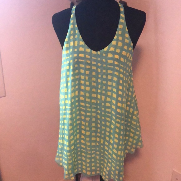 Semi sheer Turquoise and yellow A line tunic - Picture 1 of 3